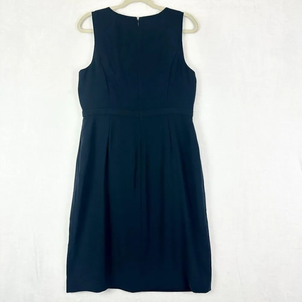 J Crew Scallop Crepe Sheath Dress Size 12 NEW Navy Blue Career Surplice